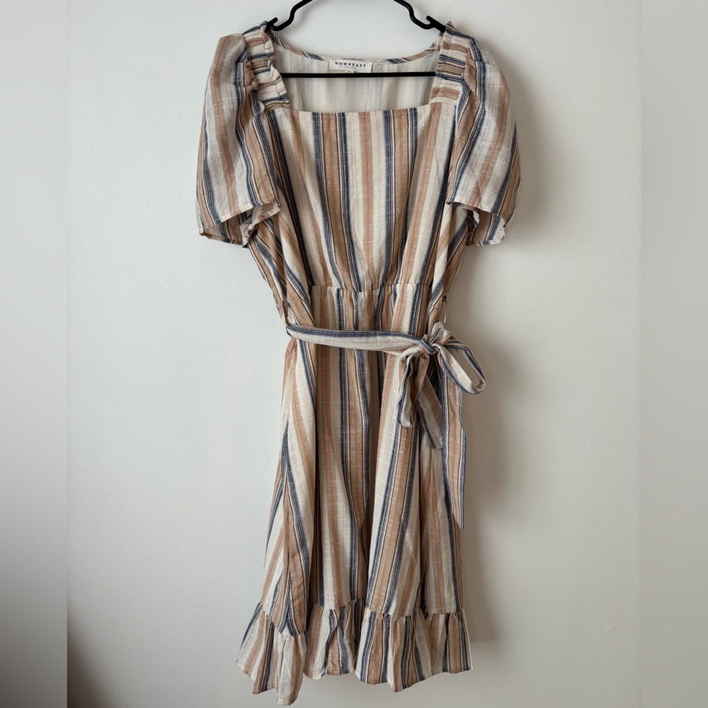 Downeast Neutral Striped Midi Dress in Size XL